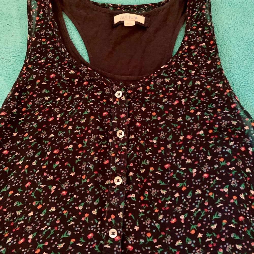 Aerie Floral Tank Dress- Black and Red Floral Pattern- Size M - Picture 4 of 9